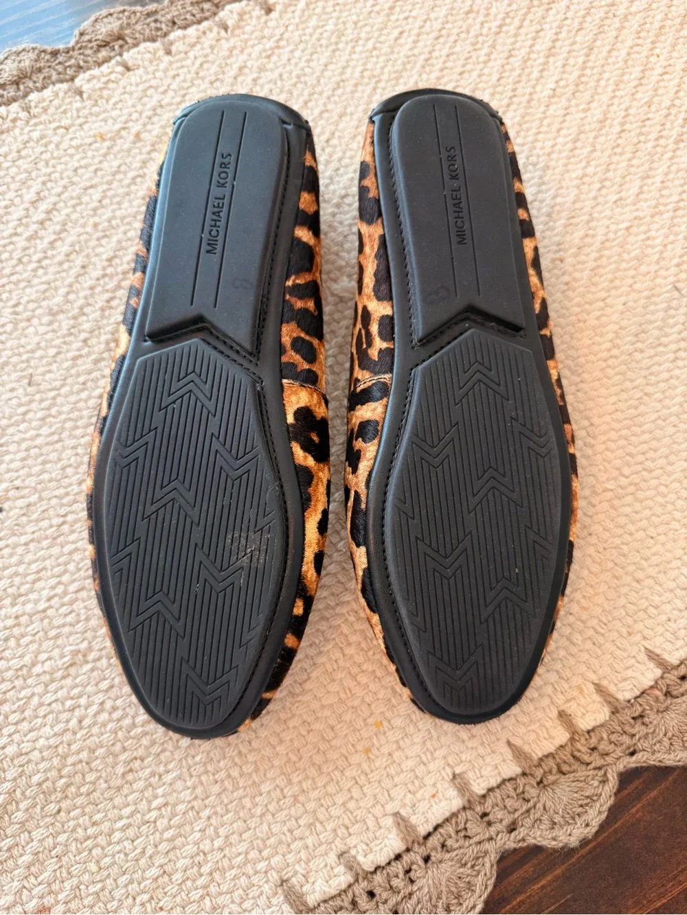 Michael Kors Leopard Calf-Hair Gold Logo Ballet Flats Women’s Sz 7